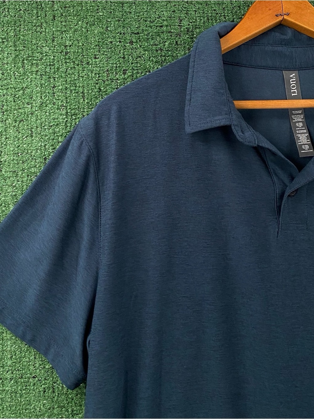Vuori Strato Tech Navy Heather Short Sleeve Polo Shirt Men’s Large - Picture 3 of 6